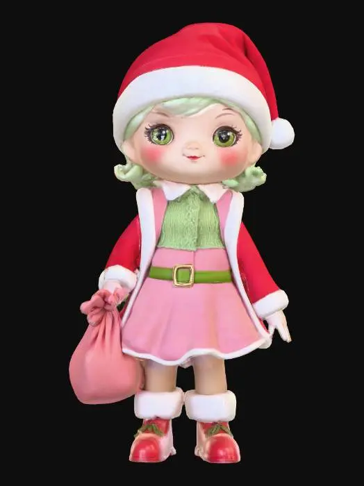 3D model for A cute Chibi style Christmas Mrs. Claus wearing pale green and pale pink