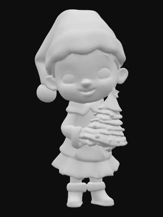3D model for A cute Chibi style Christmas Mrs. Claus wearing pale green and pale pink