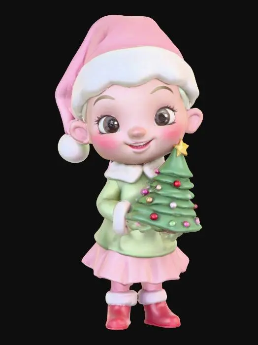 3D model for A cute Chibi style Christmas Mrs. Claus wearing pale green and pale pink
