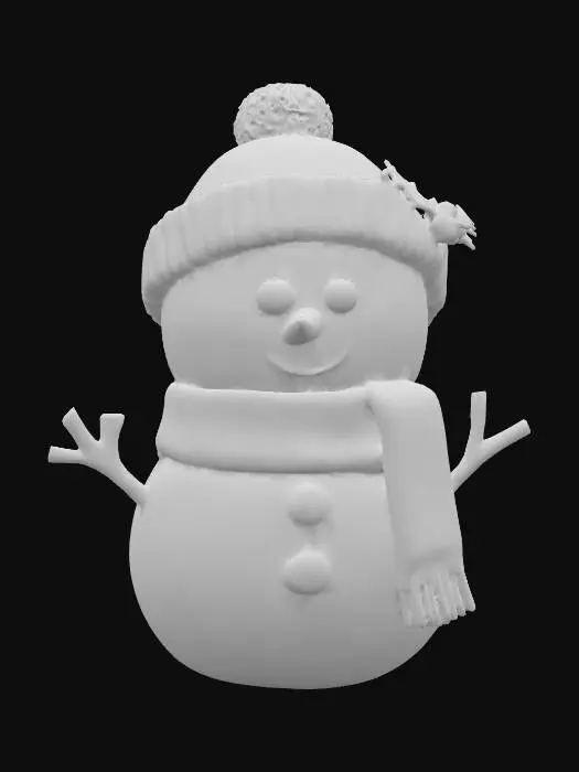 3D model for A cute Chibi style Christmas snowman wearing pale green and pale pink scarf and hat