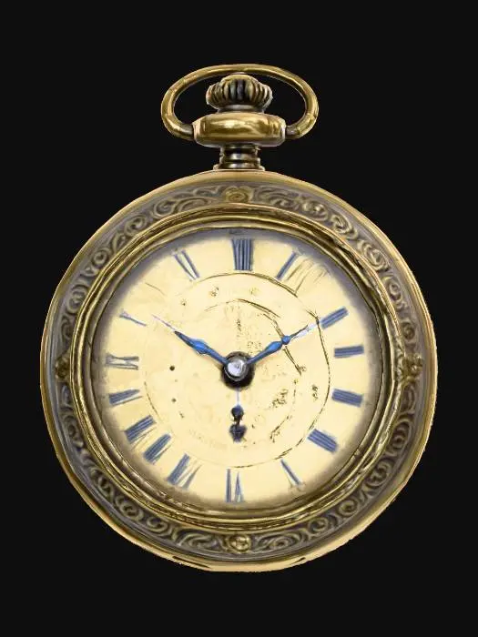 3D model for Highly detailed Victorian pocket watch. High gloss polished antique brass, ultra detailed, polished brass, glossy, shiny,