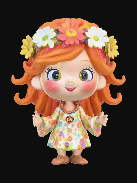 3D model for 1960's chibi style hippy