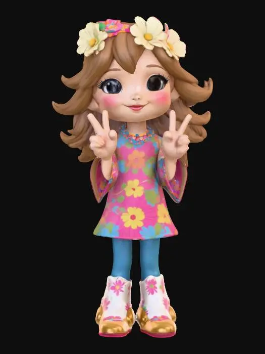 3D model for 1960's chibi style hippy