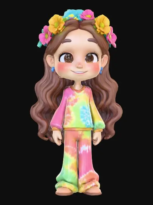 3D model for 1960's chibi style hippy