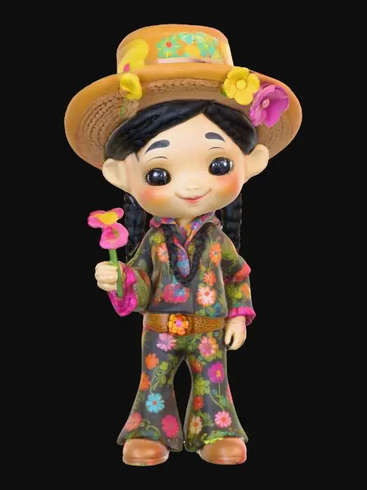 3D model for 1960's chibi style hippy