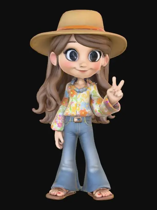 3D model for 1960's chibi style hippy