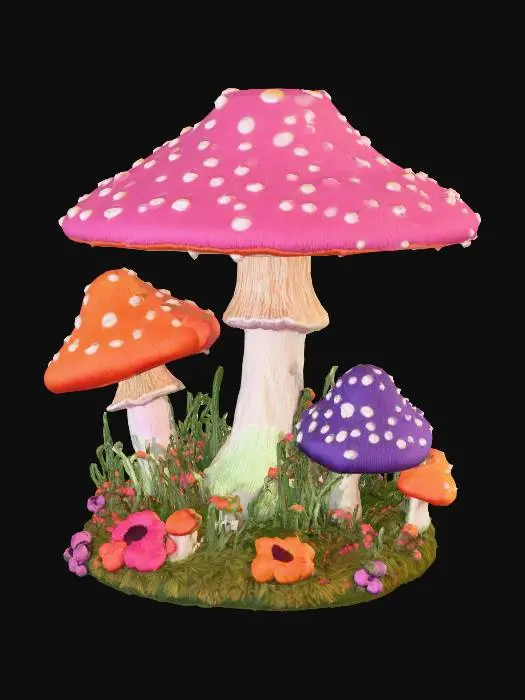 3D model for colorful embroidered 1960's mushroom patch