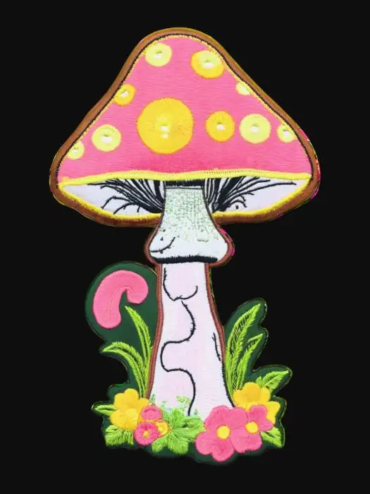 3D model for colorful embroidered 1960's mushroom patch