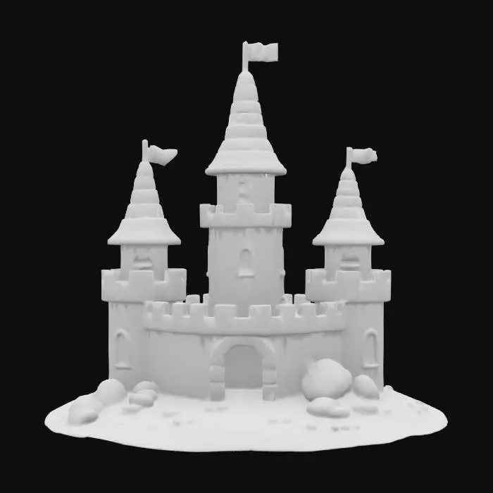 3D model for simple sand castle made out of sand with clam shells and pebbles on it, Game Assets