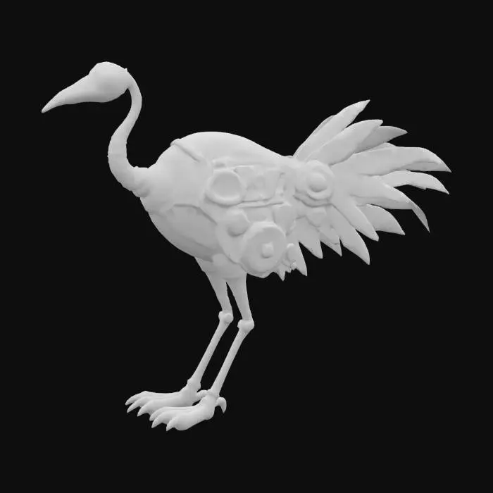 3D model for mechanical ostrich like creature, Steampunk, World of Warcraft, Leather, Stained Glass, Highly Detailed, Symmetrical Body, Full Body, Fantasy