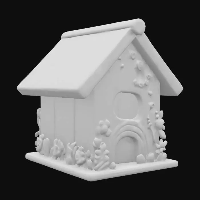 3D model for pride inspired rainbow birdhouse with a rainbow scene. bold deep lines and edges. , Highly Detailed, Ultra Realistic, Carved, Polished