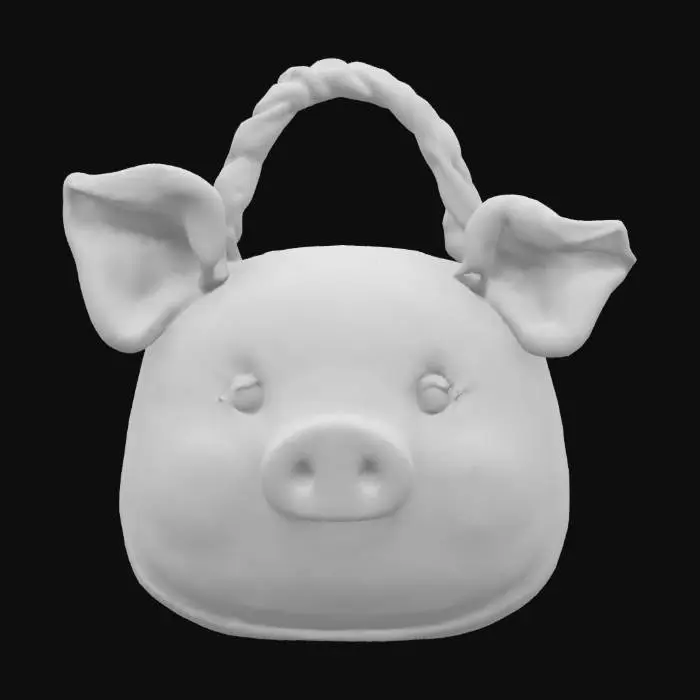 3D model for A soft plushie handbag shaped like a pig face in soft pale pink. cute.