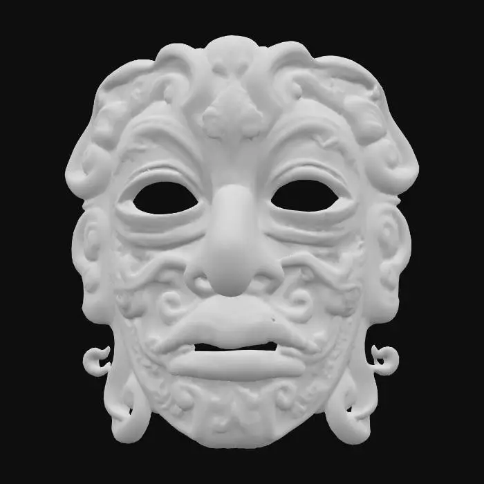 3D model for carved wooden mask, detailed, ornate, hand painted