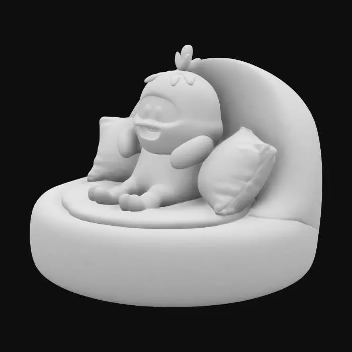 3D model for Nemo, the character from Beast Party, lying on a round sofa and playing with his phone