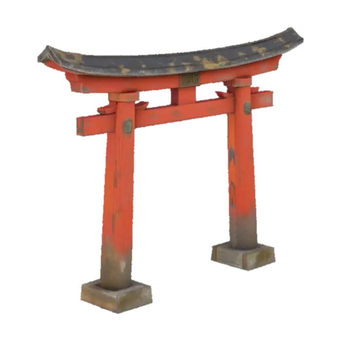 create a japanese torii gate that has been weathered and corroded 3D model, vytvořený pomocí AI