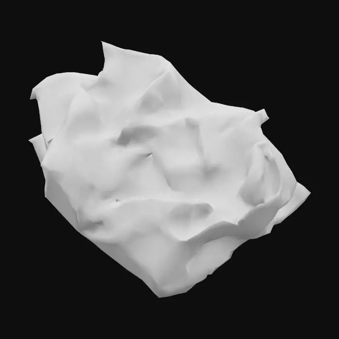 3D model for A crumpled and folded piece of paper, A4 size, lying discarded on the floor. 
Realistic details of heavy creases, wrinkles, and bent edges, as if it was crumpled tightly, then unfolded and folded again. 
Slightly dirty or smudged, subtle shadows between the folds, high detail. 
Single sheet, isolated object, no background.
, #PBR#