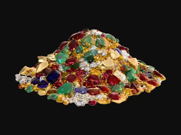3D model for Create a big pile of gold, emeralds, sapphires, rubys, diamons and amethysts.