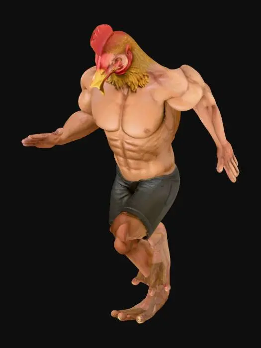 3D model for Create a muscular, male, human but replace the head with a chicken head.