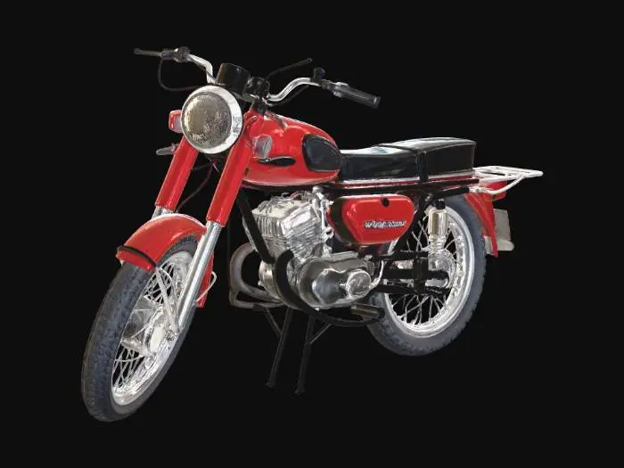3D model for Red vintage motorcycle on a dirt road