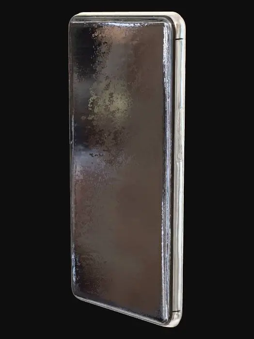3D model for A modern smartphone, ultra-realistic, slim rectangular body, metallic frame, matte back surface, dual camera lenses, detailed buttons and ports, accurate scale, clean geometry, no branding.