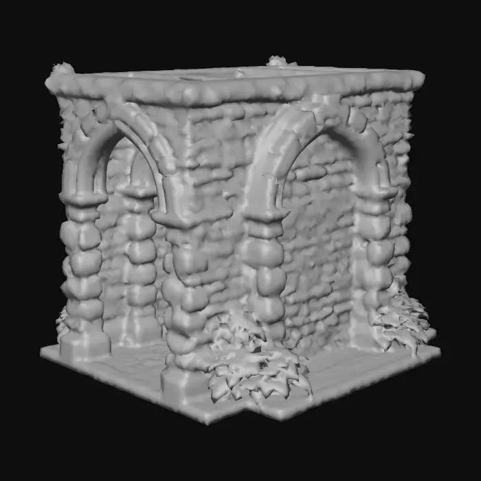 3D model for Stone bridge arch, cobblestone texture, moss growth