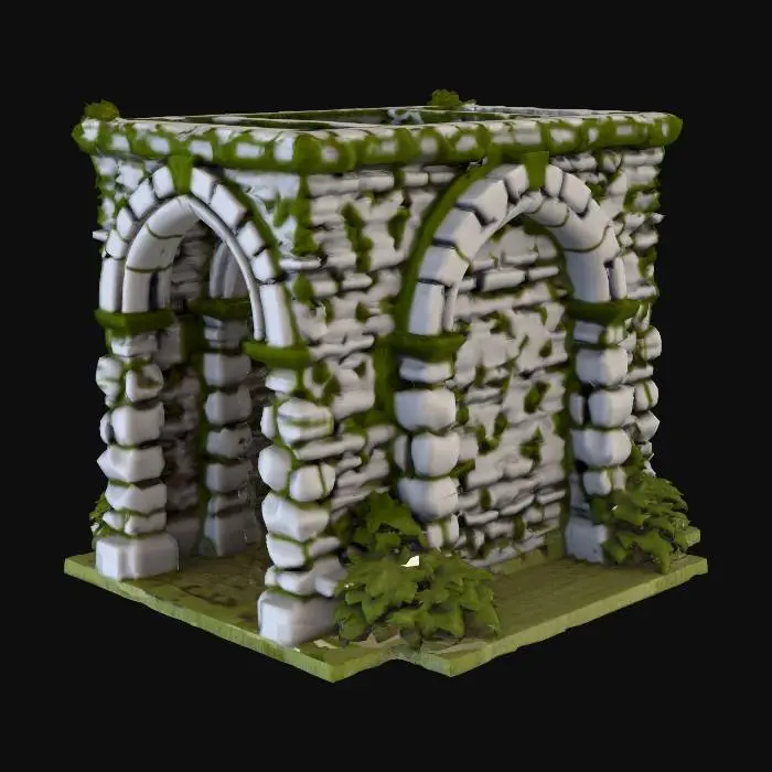 3D model for Stone bridge arch, cobblestone texture, moss growth