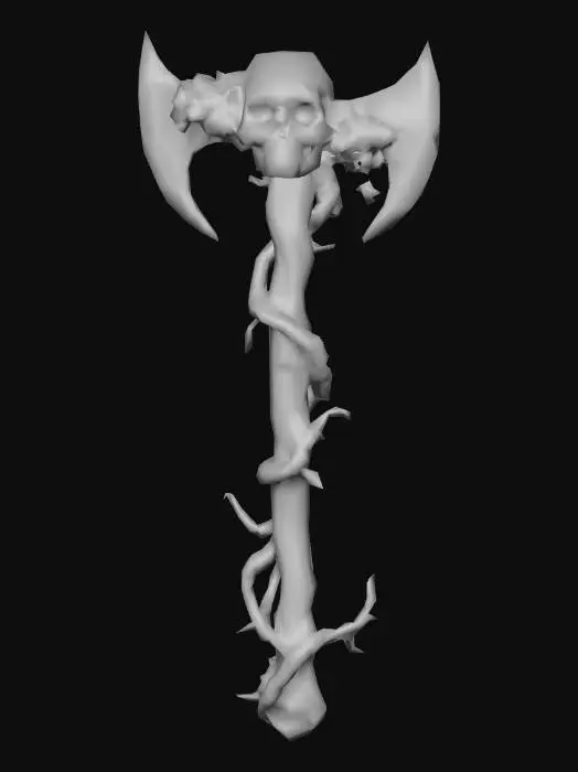 3D model for Generate pickaxe with skull on top of handle and vines wrapped around the whole handle