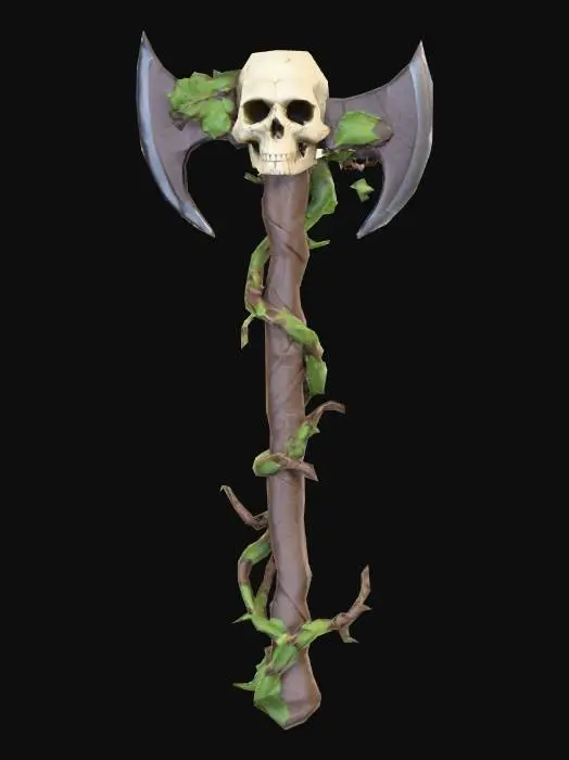 3D model for Generate pickaxe with skull on top of handle and vines wrapped around the whole handle