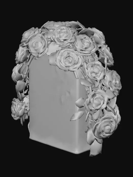 3D model for Generate multiple rose flowers on a vine to be placed atop a rounded top gravestone