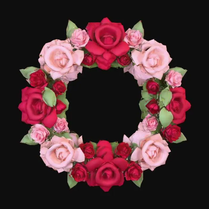 3D model for Generate a low-poly realistic rose wreath grave topper, without the grave