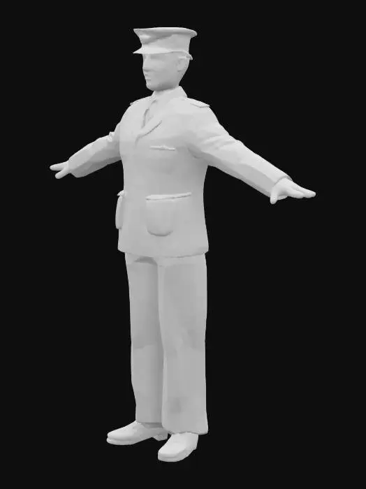 3D model for conductor in train in uniform in T-Pose, semi-realistic style, central-eurpoean style 1970
