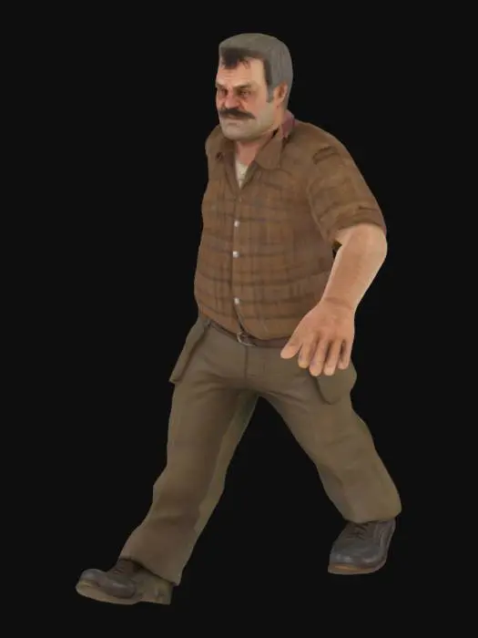 3D model for drunkard - passenger in T-pose, semi-realistic style, central european year 1970