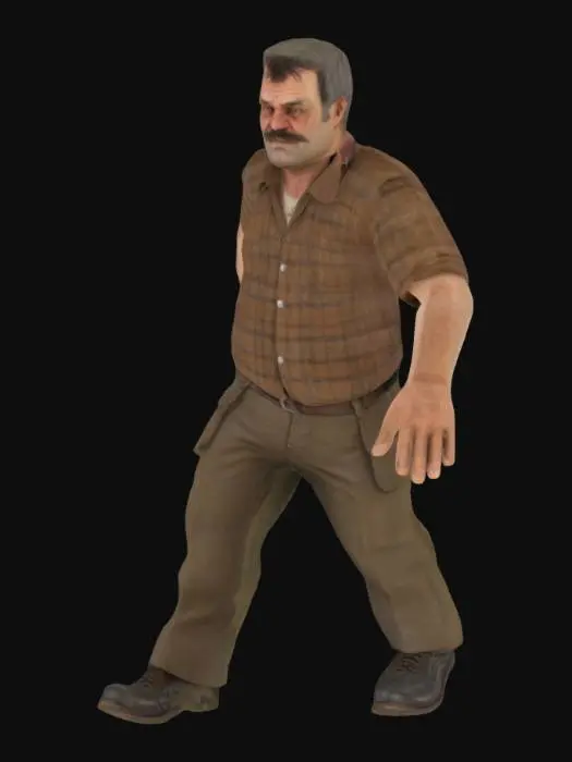 3D model for drunkard - passenger in T-pose, semi-realistic style, central european year 1970