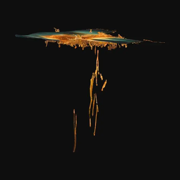 3D model for Create a high-resolution 3D model of an underwater oil plume caused by an oil spill. The plume should consist of multiple elongated tendrils of viscous, dark brown oil dispersing into clear water. Emphasize realistic fluid dynamics with smooth, semi-transparent surfaces, glossy reflections, subtle turbidity and suspended particles. Include volumetric density gradients (thicker at the source, gradually fading outward) and light scattering effects from a soft, top-down underwater illumination. Output as a high-polygon mesh with PBR materials (albedo, roughness, normal, transmission) and volumetric data, ready for real-time rendering or further simulation.