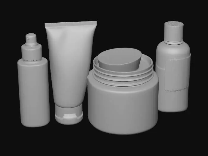 3D model for a minimalist toon painting of an arangment of male skincare items