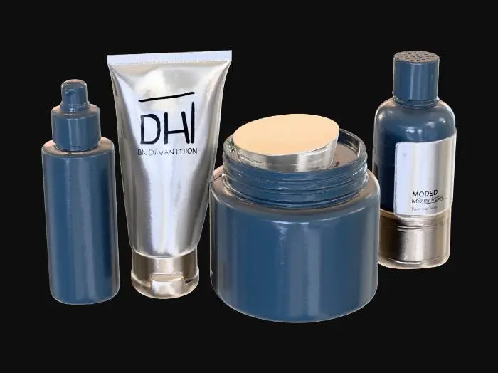 3D model for a minimalist toon painting of an arangment of male skincare items