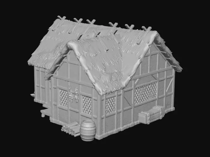 3D model for medieval thatched Roof Cottage