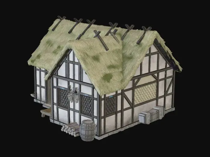 3D model for medieval thatched Roof Cottage