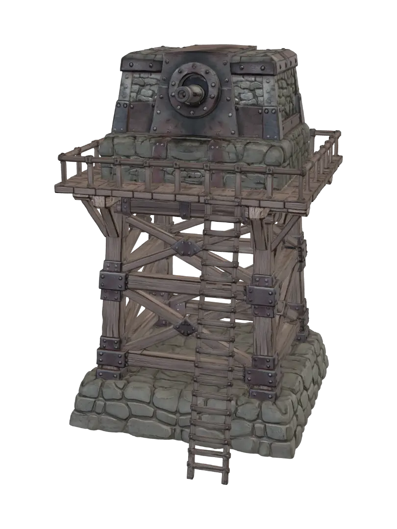 Stonewatch Cannon Tower - Maya 3D model, vytvořený pomocí AI