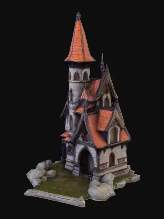 3D model for #Halloween2025#, ultra detailed fantasy medieval house in Castlevania style, game style, enhanced colors