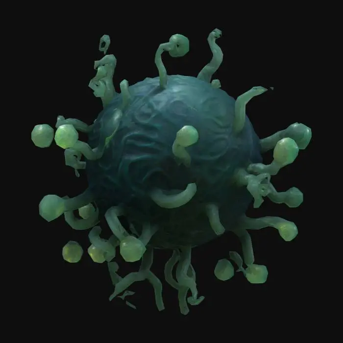 3D model for A low-poly "Yog-Sothoth", an eldritch entity from the Cthulhu mythos. The model should depict a shifting mass of interlocking, luminous orbs of varying sizes, each orb encased in a semi-translucent membrane that pulses with unearthly energy. The orbs are interconnected by tendrils of shimmering, iridescent light, constantly writhing and shifting in impossible geometries. The texture should be both organic and otherworldly, with a faint glow emanating from within, evoking cosmic omniscience.