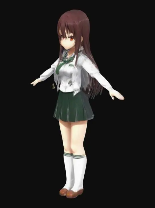 3D model for Anime, ,Shana from Shakugan no shana Anime. ,Curvy body. sexy expression. , Anime Ultra Detailed, . Well-proportioned. Clearly defined features. Highly detailed. Highly stylized. ,recessed features with a depth of at least 2,, clean lines.,, Highly Detailed, A-pose. , Japanese School Uniform