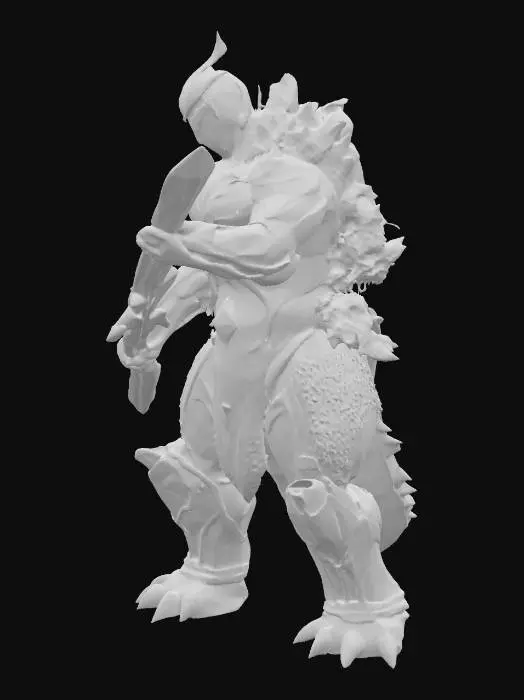 3D model for 奥特曼风格的哥斯拉，unreal engine，尾巴加长，拿一把剑