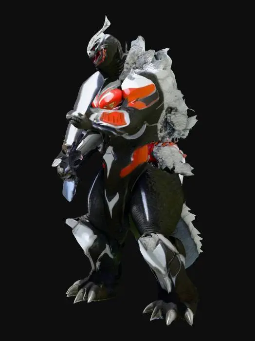 3D model for 奥特曼风格的哥斯拉，unreal engine，尾巴加长，拿一把剑