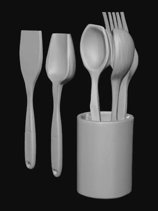 3D model for Amerika ve Kanada pazarına hitap eden premium bir ahşap spatula tasarımı oluştur. Spatula ergonomik, şık ve farklılaştırılmış bir görünüme sahip olmalı. Doğal ahşap dokusu sıcak tonlarda, yüzey pürüzsüz ve kaliteli görünsün. Sap kısmında benzersiz bir tasarım dokunuşu ekle (örneğin geometrik desen, hafif oyma veya metal detay). Ayrıca aynı anda 3 spatulayı tutabilen kompakt bir ahşap kaşıklık desteği tasarla. Tasarım kalıpla üretime uygun olmalı, STL veya STEP formatında çıktı alınabilir. Görsel olarak modern, minimal ve Amazon’da öne çıkacak şekilde estetik bir çizgiye sahip olsun.