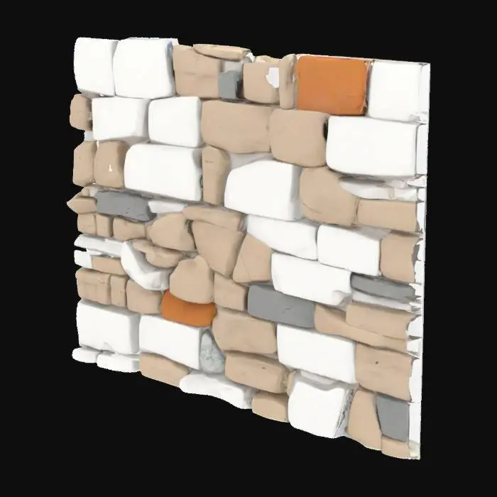 3D model for stylized plaster and stone wall game asset