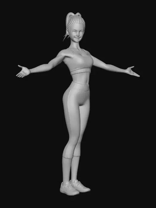 3D model for Junge, sportliche Frau mit athletischer Figur, attraktive und natürliche Ausstrahlung, blonde Haare (zu einem Pferdeschwanz gebunden), enge funktionale Sportkleidung (Sporttop und Leggings), neutrale Farben, T-Pose, Arme waagerecht ausgestreckt, Beine schulterbreit, aufrechter Stand.
Realistischer Körperbau, korrekte Anatomie, symmetrische Proportionen.
Studio-Setup mit neutralem Hintergrund, gleichmäßige Ausleuchtung, weiches Licht, hohe Detailtreue, scharfer Fokus, fotorealistischer Stil, 4k, hohe Auflösung.
