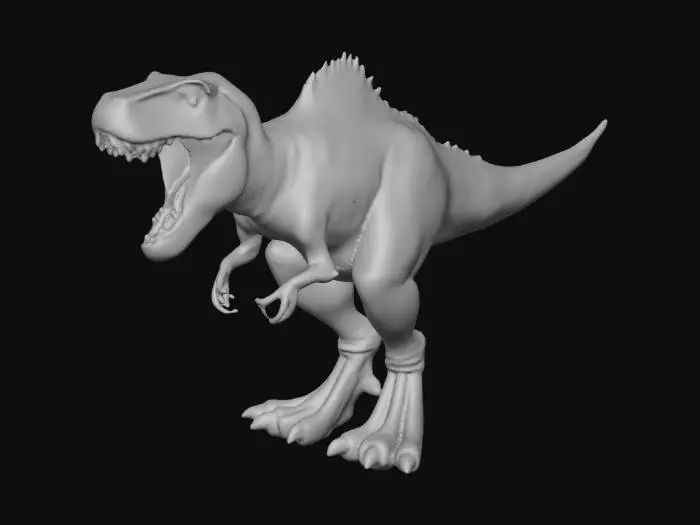 3D model for crea un immagine iper realistica del dinosauro T rex a grandezza naturale che apre le fauci