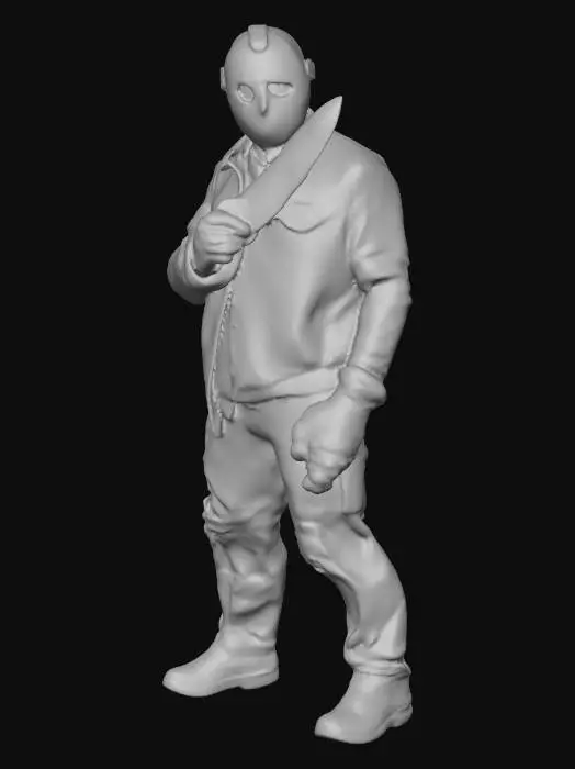 3D model for crea un immagine iper realistica di Jason Voorhees personaggio horror del film Venerdi13 con un macete in mano