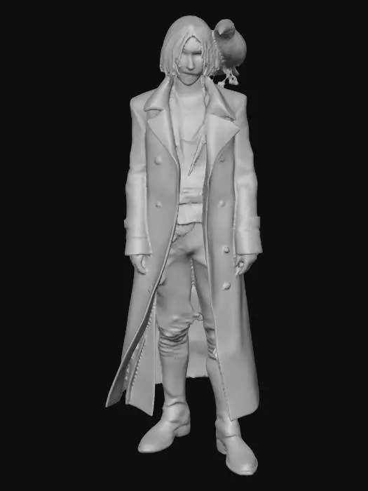 3D model for crea l'immagine di Eric Draven nel film il corvo con il corvo poggiato sulla spalla metti in risalto il viso cupo e malinconico